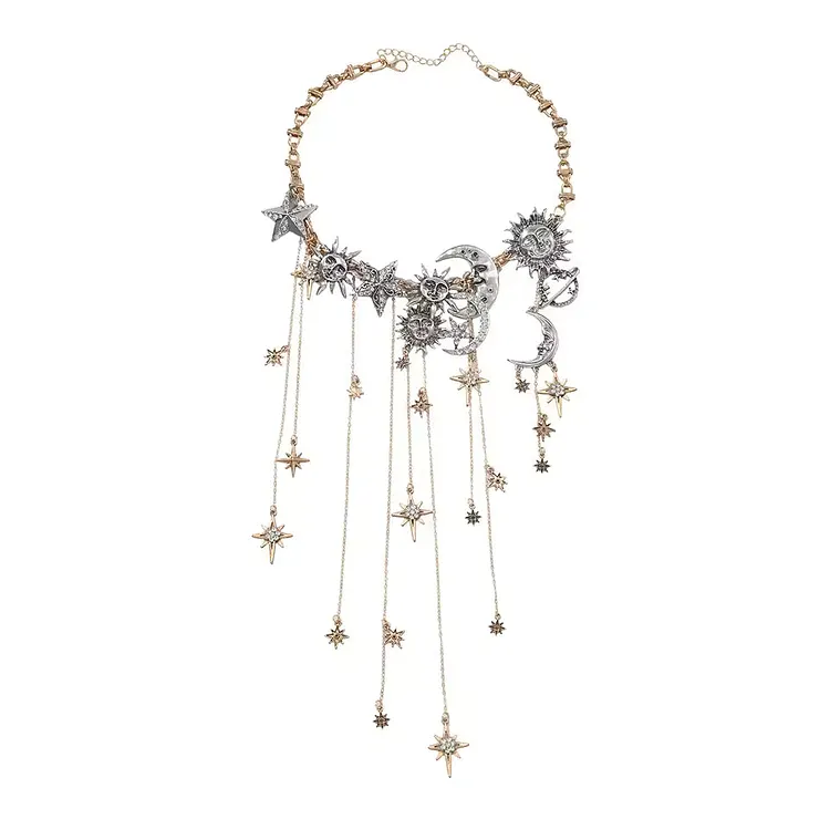 🌙50% off ✨Multi-Pendant Sun Moon and Star Tassel Necklace