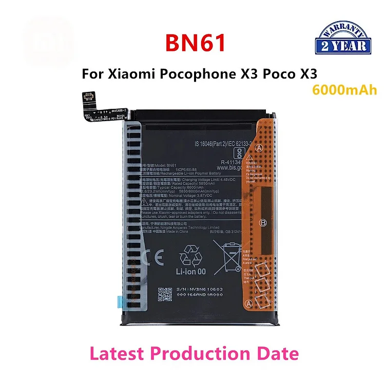 100% Orginal BN61 6000mAh Battery For Xiaomi   Pocophone X3 Poco X3  Phone Replacement Batteries