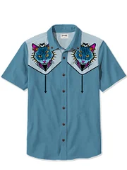 【BAON】[unisex] Dyuta Rock Cat Printing Over Short Sleeve T Men Women Oversize T Shirts Vintage Cat Graphics Print