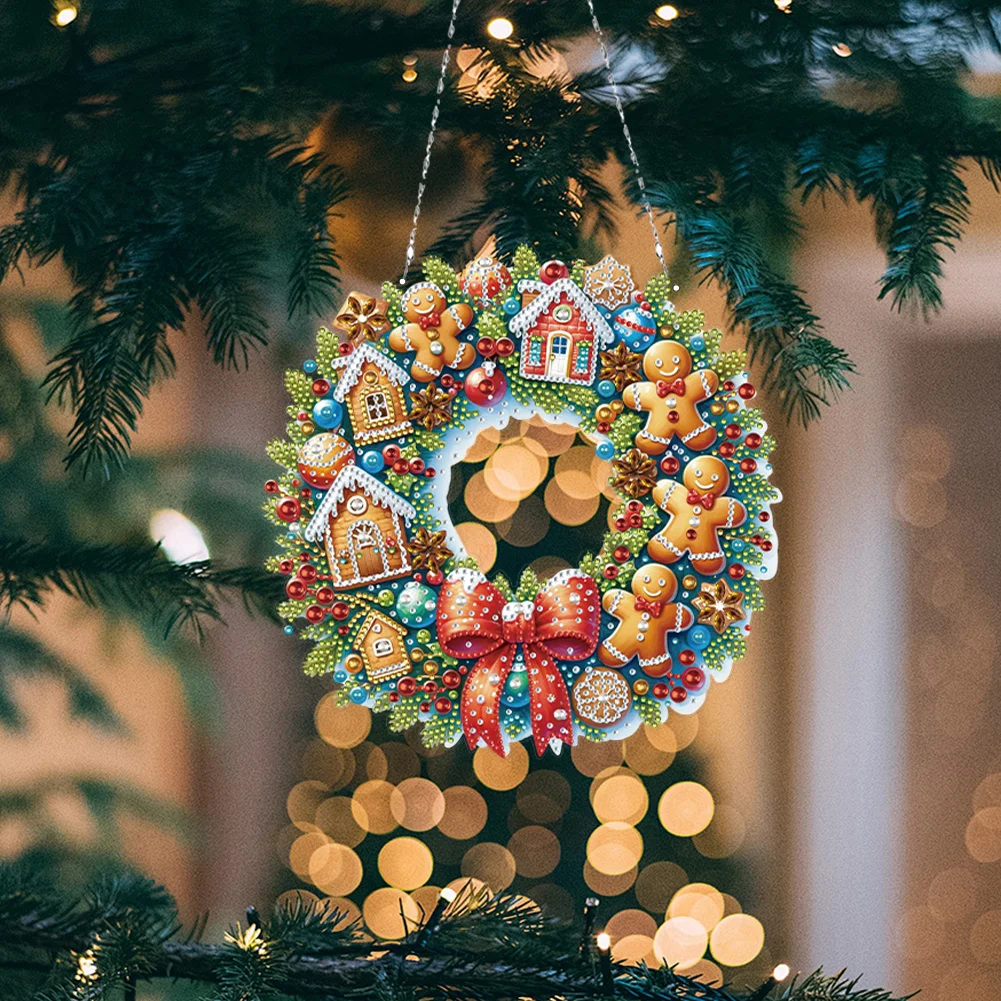 5D DIY Acrylic Special Shape Christmas Biscuit Wreath Diamond Painting Ornaments