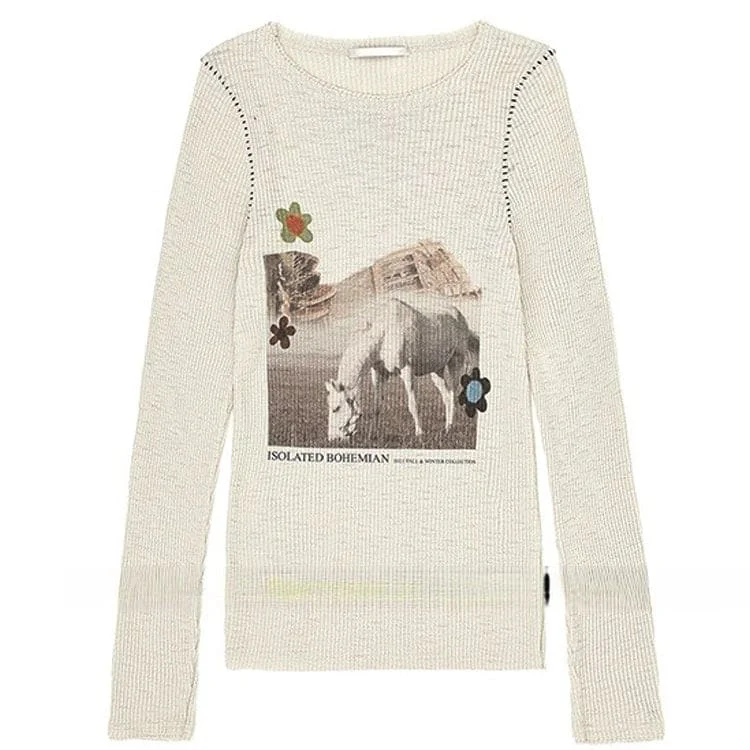 Horse White Long Sleeve Top