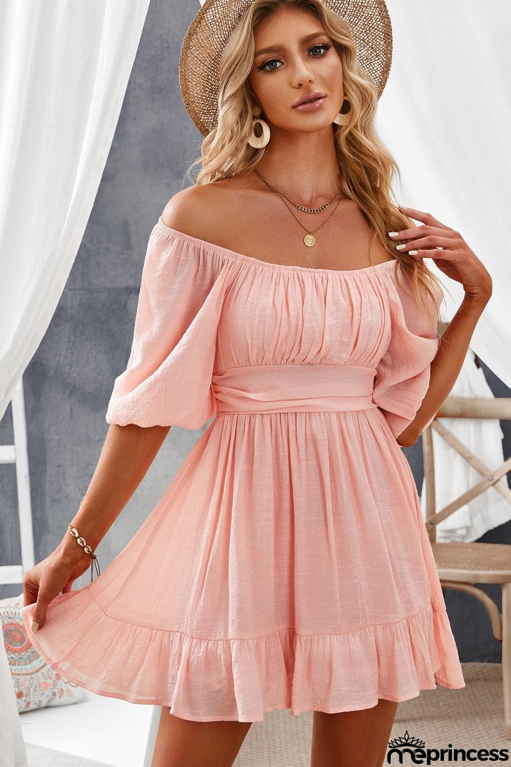 Tie-Back Ruffled Hem Square Neck Mini Dress