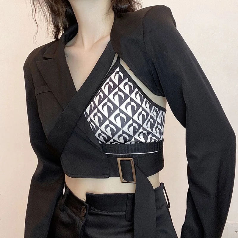 Asymmetrical Cutout Cropped Blazer SP17281