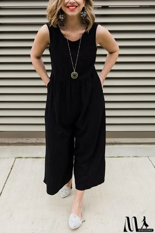 MidiSono - Pockets Sleevelss Wide Leg Jumpsuits