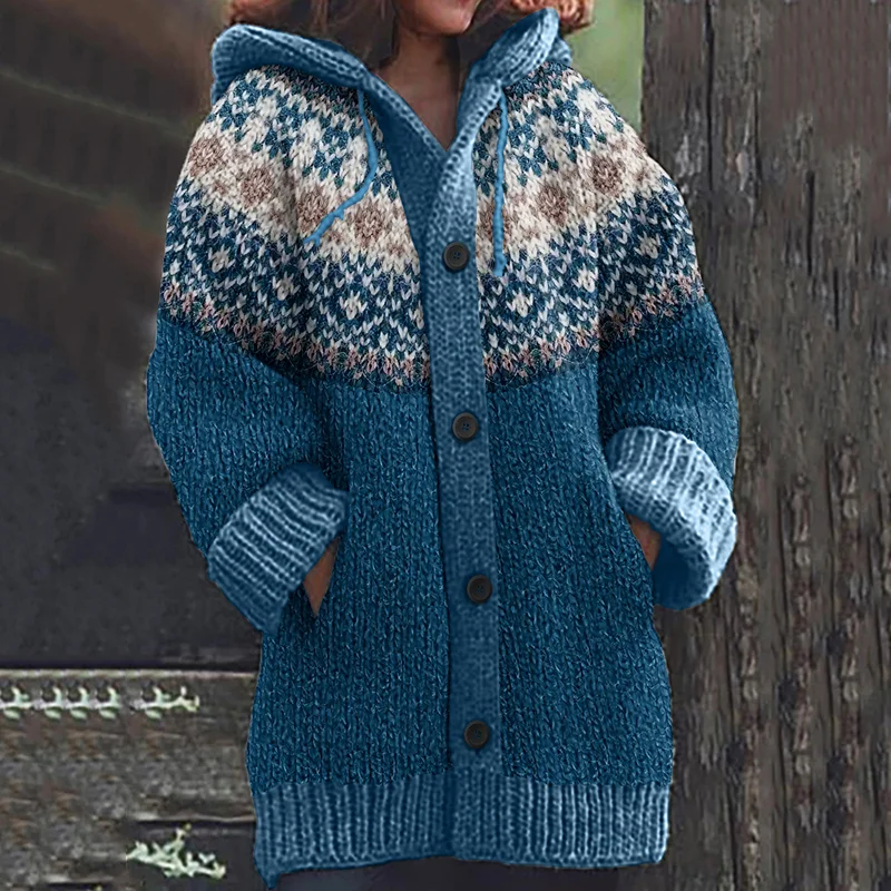 Vintage Tribal Icelandic Knitted Pattern Cozy Cardigan Sweater