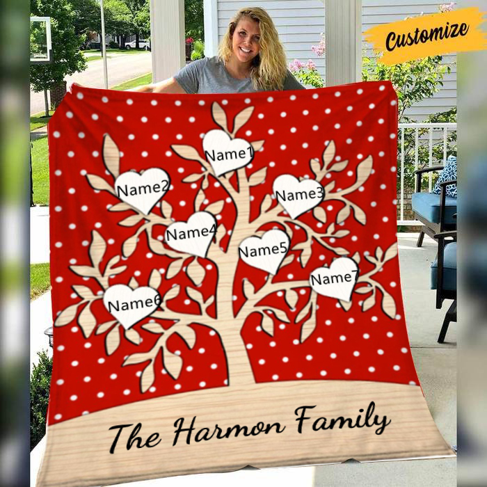 Personalized Family Tree Blanket Custom 7 Family Names Christmas Blanket