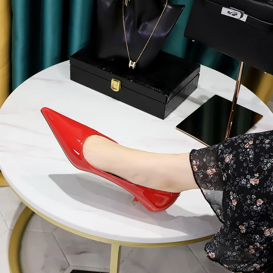 Colourp Colourp Fashion Simple Versatile Women's Shoes Fine Heel With Shallow Mouth Tip Bright Lacquer Leather Spring Single Shoe Woman
