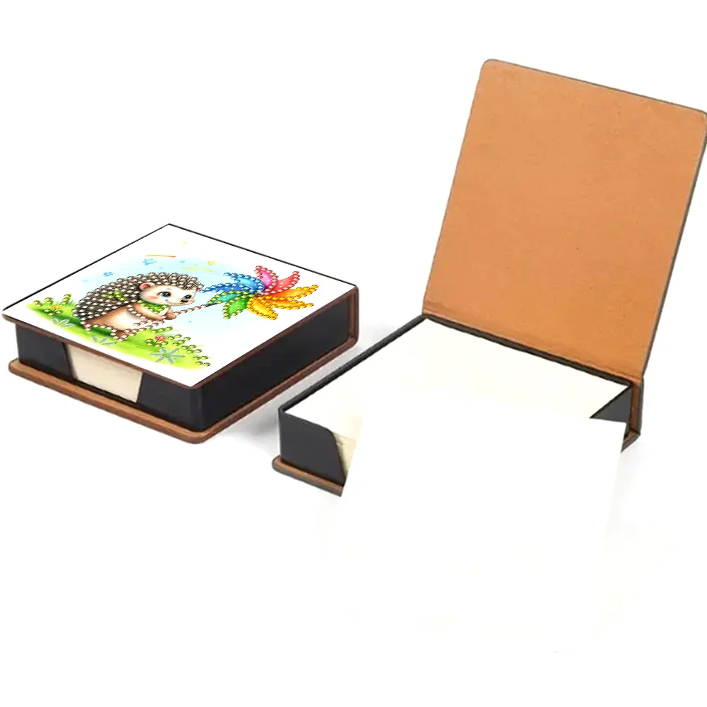 PU Hedgehog Diamond Painting Notecard Box with Papers for DIY Art Craft