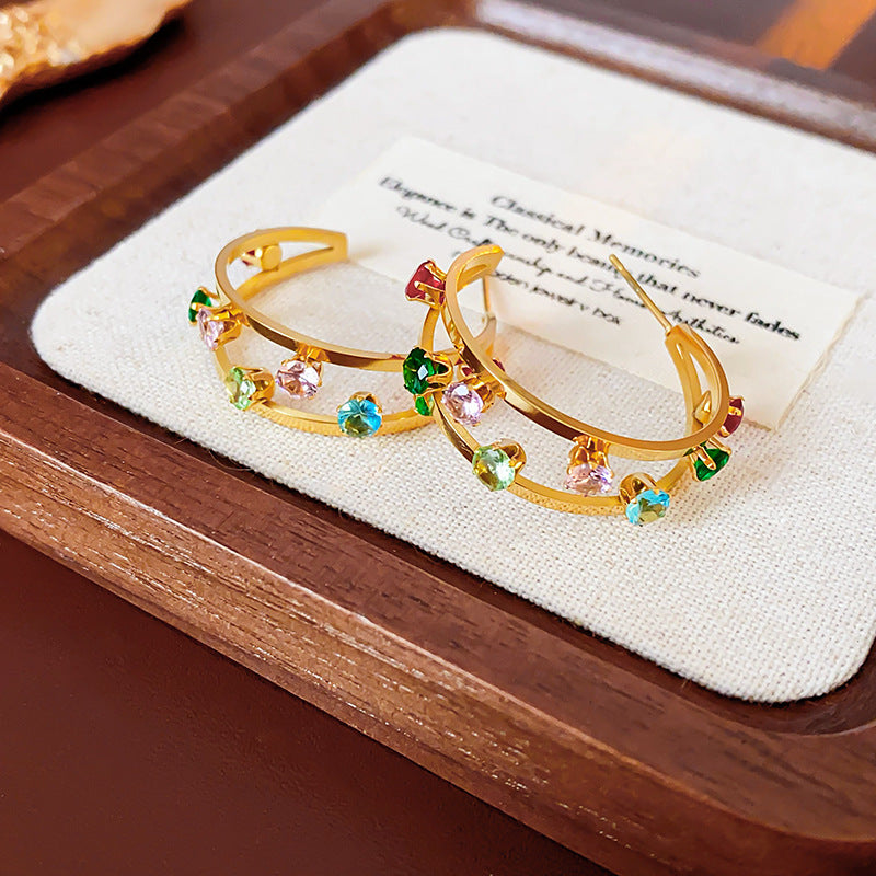 Moderate Luxury Women Geometric Circle Titanium Steel Electroplating Jewelry Sets