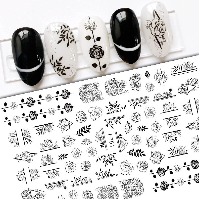 1 Sheet Dragon Snake Stickers Nail 3D Black Gothic Style Self Adhesive Slider Leaves Flowers Nails Art Decoration Decals Wraps-Nail Inspo