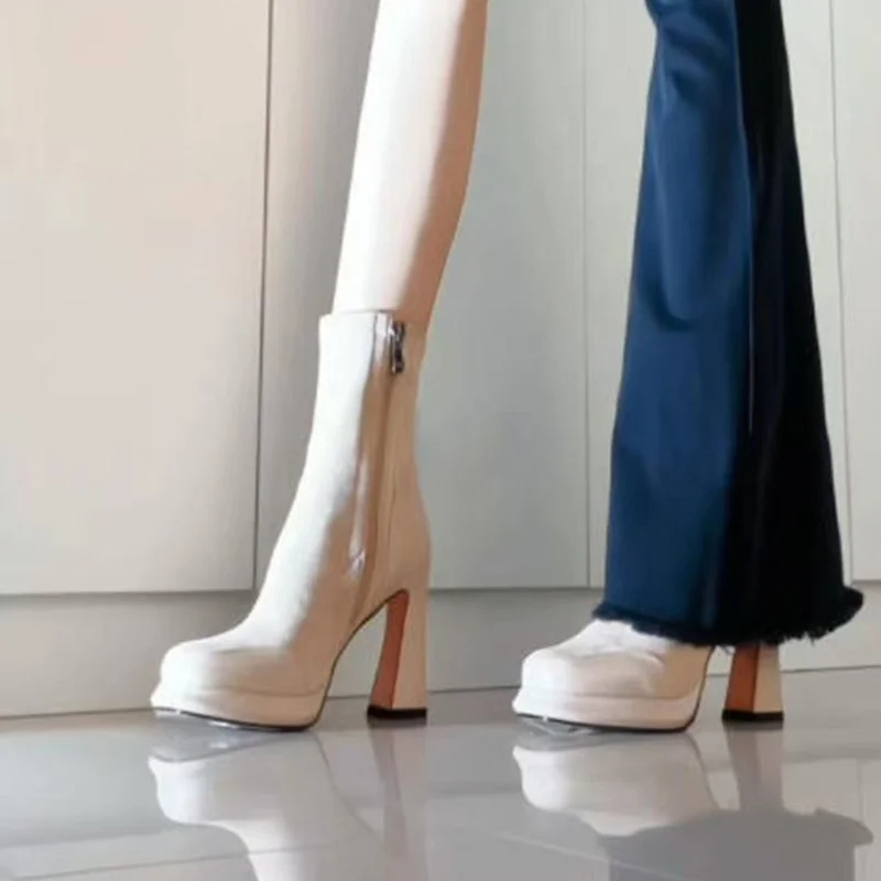 Breakj Breakj Short-Skin Women Splicing 2025 Autumn And Winter Retro Martin Boots Coarse And Waterproof Table Not Tired Of Elastic Thin Boots