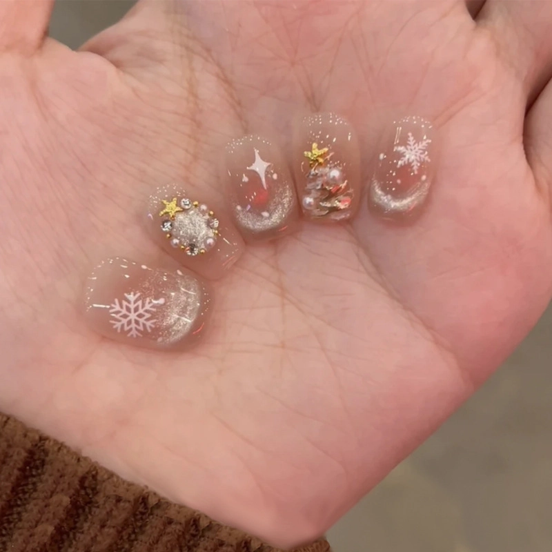 Wear Nail Beauty Nail Piece TikTok Hot Blush Gradient Butterfly Nail Sticker Finished Detachable Fake Nail