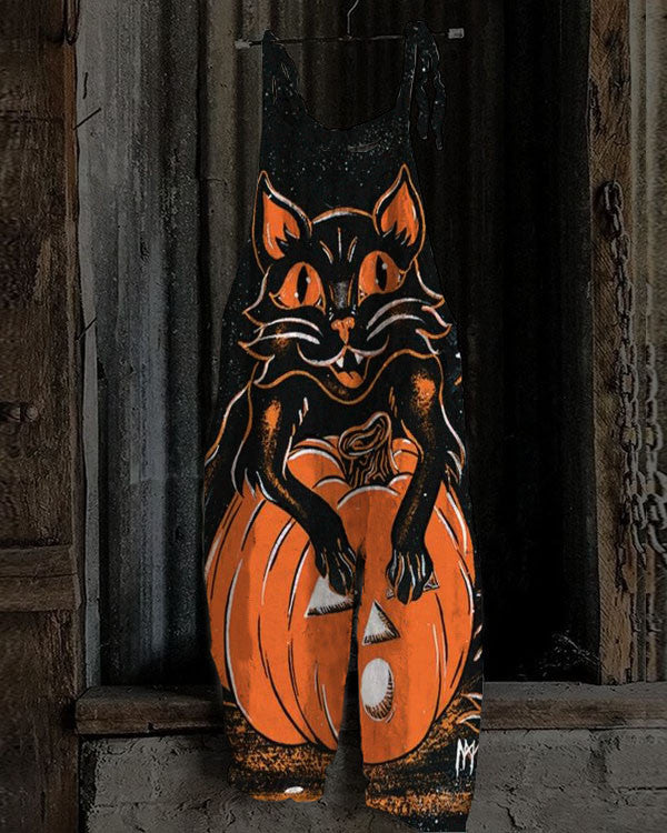 Women's Halloween Night Pumpkin Cat Jumpsuit - 3