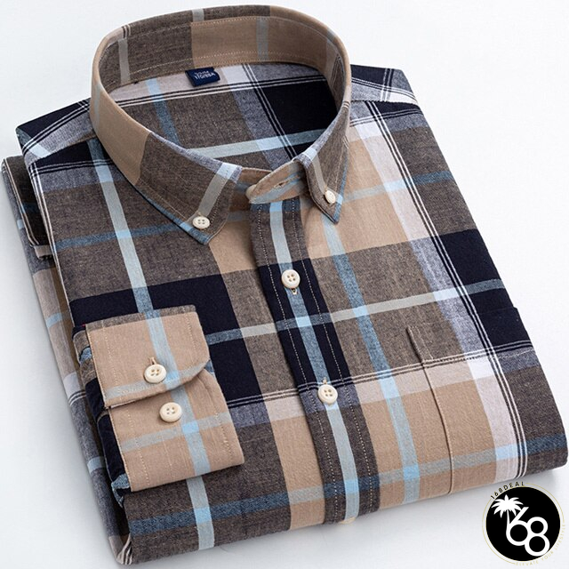 Men's Turndown Collar Long Sleeves Plaid Pattern Button Shirt | 168DEAL