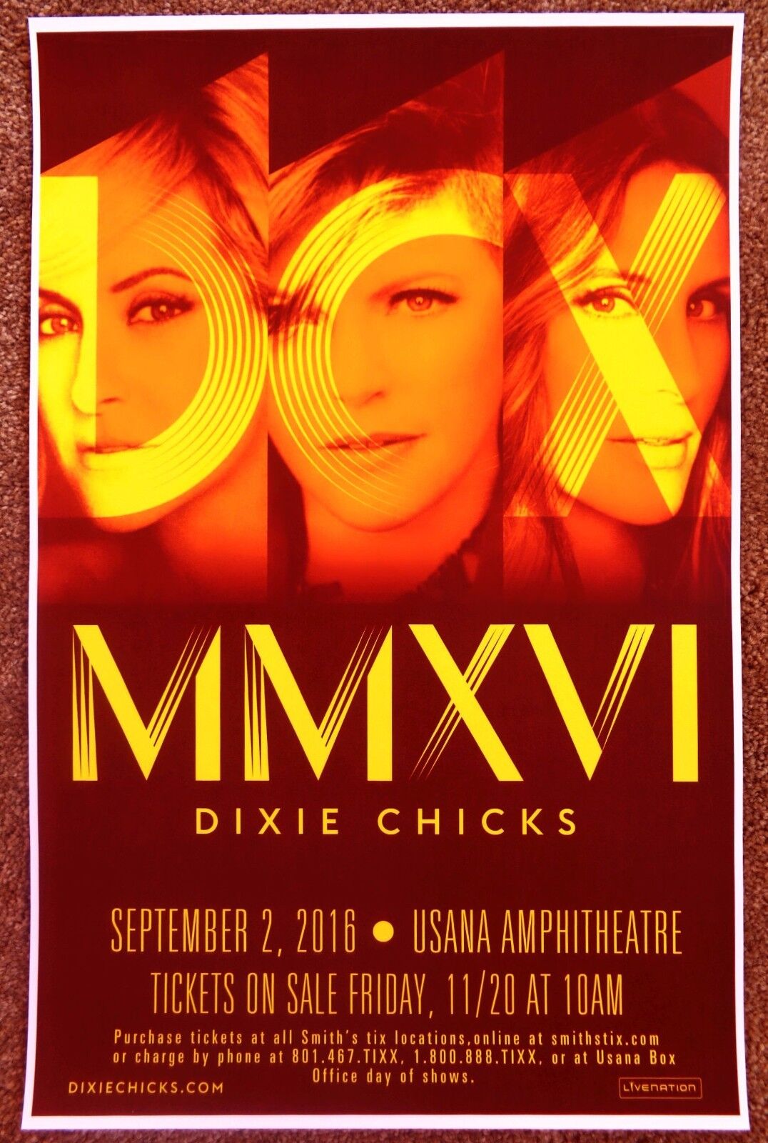 DIXIE CHICKS 2016 Gig POSTER Utah Concert West Valley City