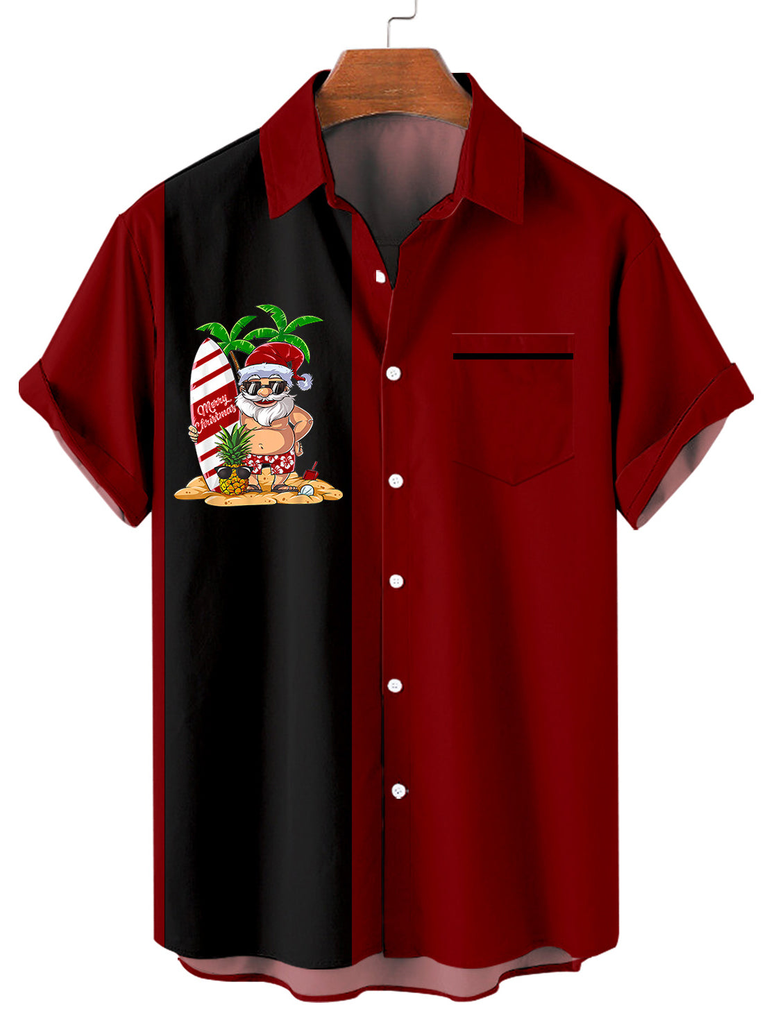 Men's Casual Christmas Pattern Shirt With Pockets PLUSCLOTHESMAN