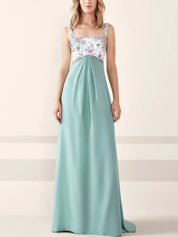 Suspender print solid color maxi dress