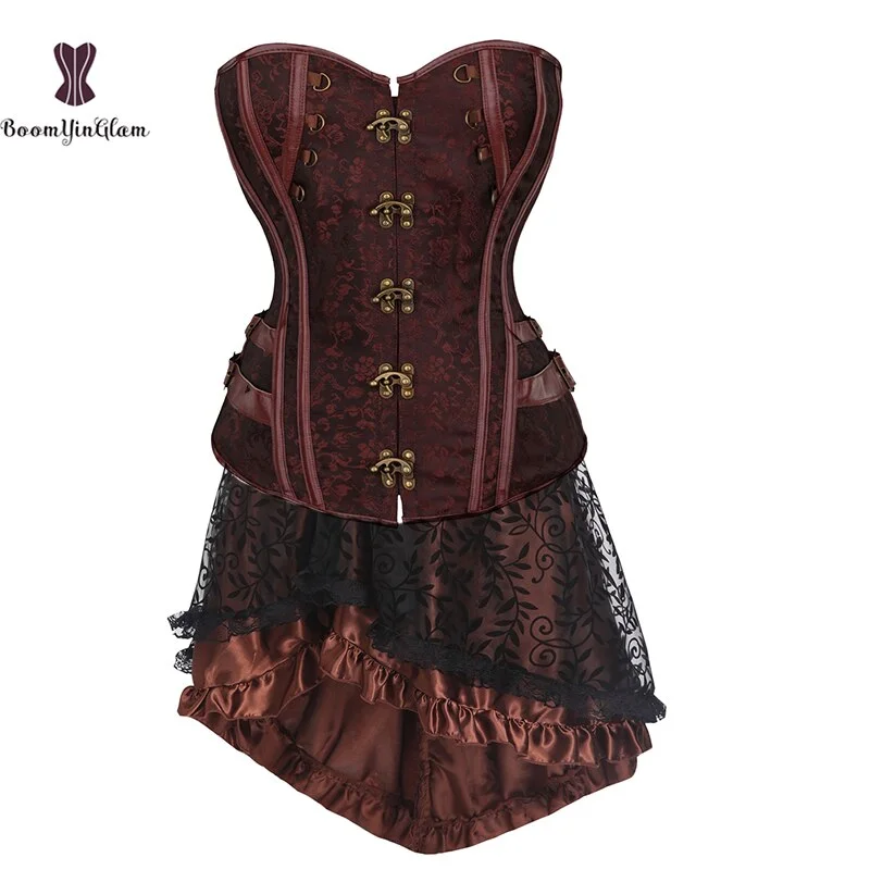 Plus Size Victorian Asymmetrical Ruffled Satin Lace Trim Gothic Skirts Women Corset Vintage Steampunk Skirt 937#