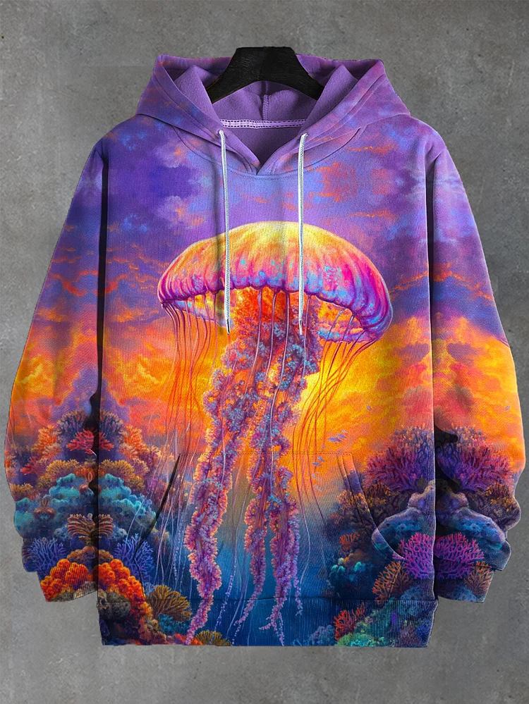 Men's Fantastic Ocean Life Jellyfish Graphic Print Casual Hoodie