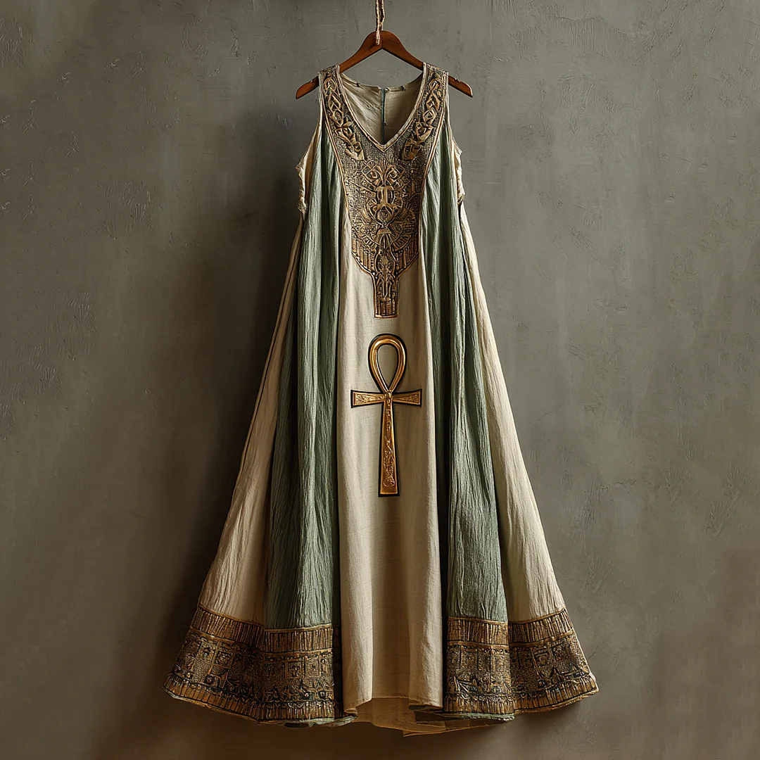 Women's Egyptian Ankh Symbol Pattern Casual Long Dress
