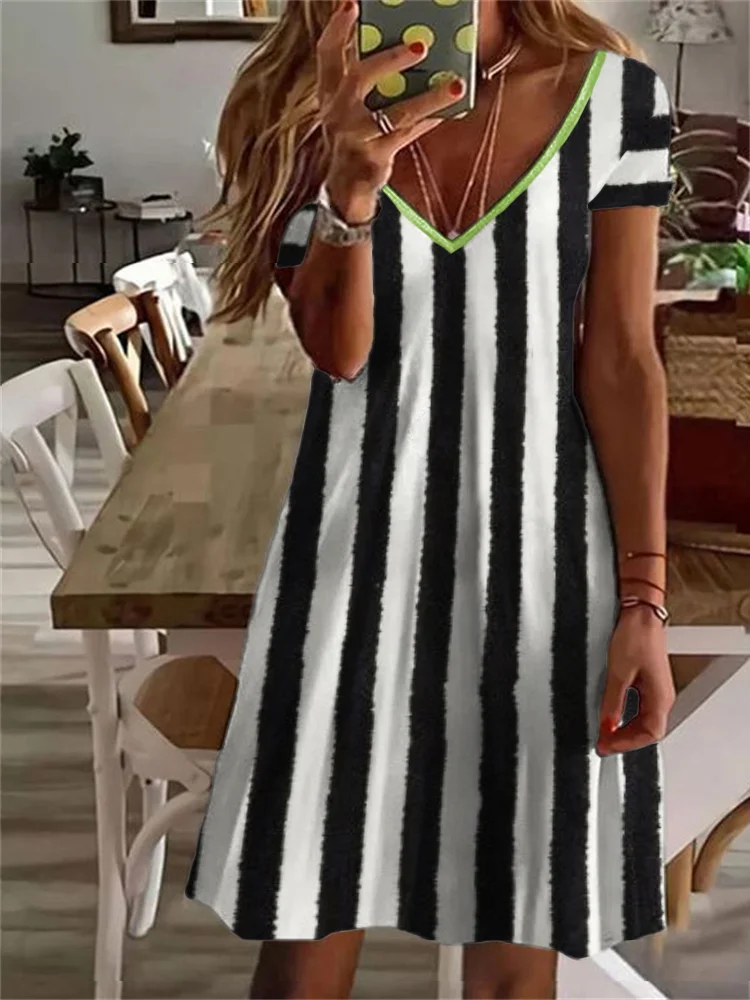 Halloween Horror Movie Inspired Striped Contrast Midi Dress