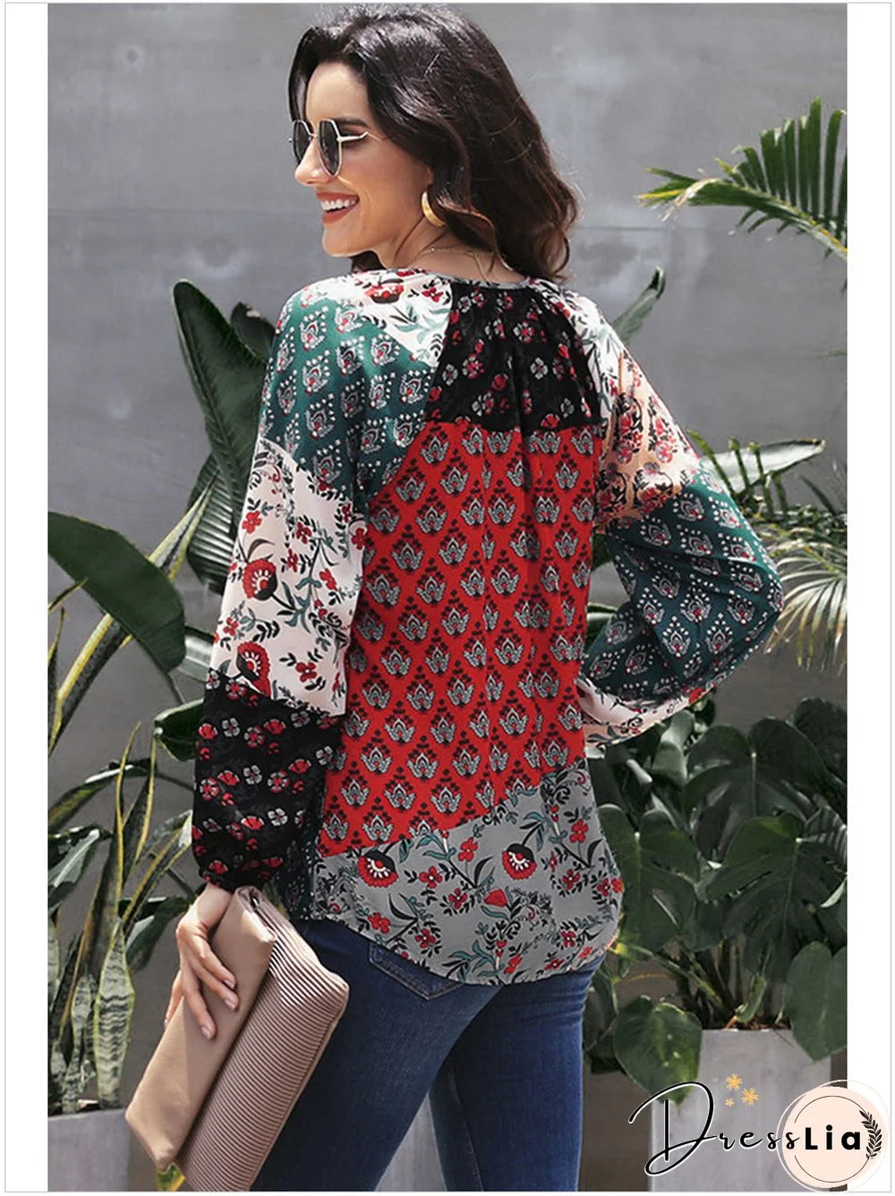 Casual Floral Long Sleeve Top