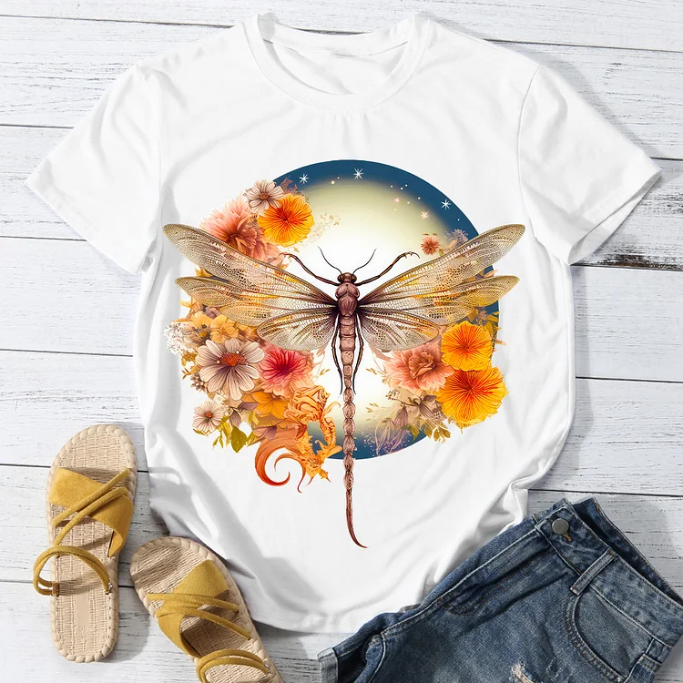 Heroic Dragonfly under the Sun Women Round Neck T-shirt - BSTCA0116