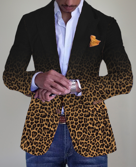 Fashion Gradient Leopard Print Lapel Collar Blazer