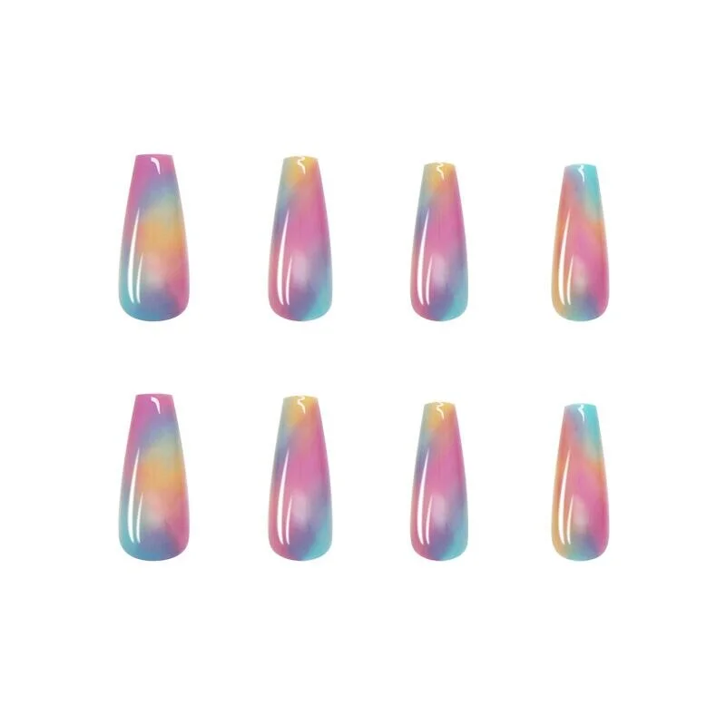 24pcs/Set Fake Nails Extra Long Rainbow Ballerina Fingernail DIY Acrylic Full Nail Decoration Art Tips False Nails with Glue-Nail Inspo