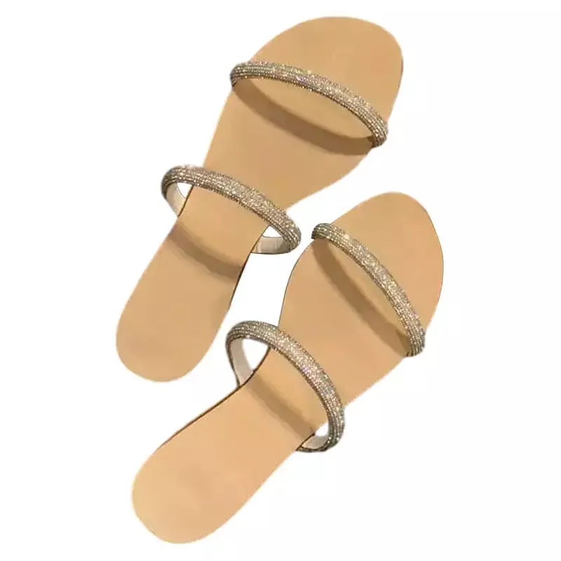 Breakj Breakj Women's French Sandals 2025 Summer New Fashion With Water Drill Slippers Women Wearing Fairy Temperament Cool Slippers