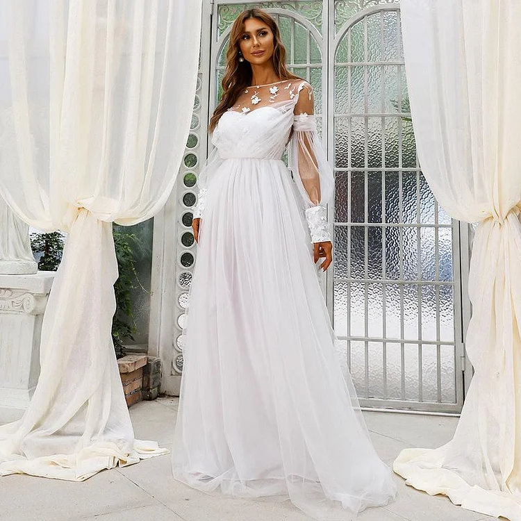 Promsstyle Promsstyle Mesh lace sleeves white evening dress Prom Dress 2023