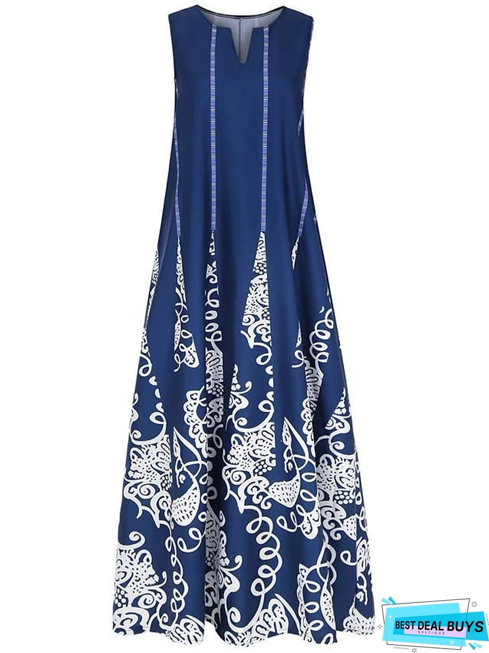 Women's Tunic Maxi Long Dress Sleeveless Tribal Print Summer Plus Size Hot Casual White Black Blue Red Green