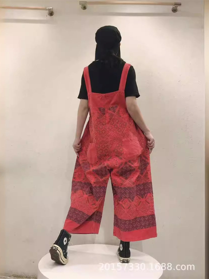 Women's Casual Retro Cropped Workwear Denim Overalls Jumpsuit