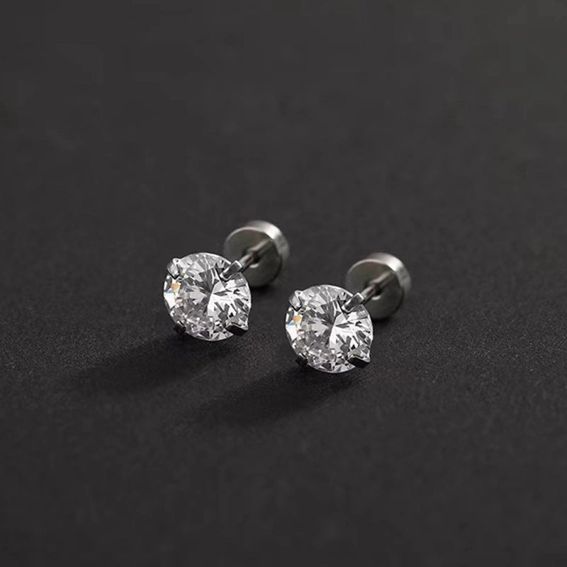 1 Pair Elegant Round Inlay 304 Stainless Steel Zircon 18K Gold Plated Stainless Steel Earrings