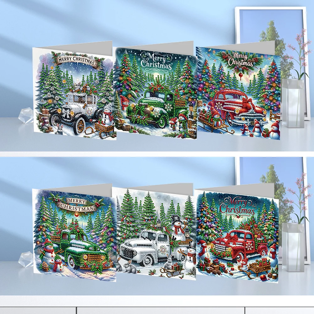 6pcs DIY Christmas Scenery DIY Diamond Painting Greeting Card for Friends Family Gift【With White Envelope】