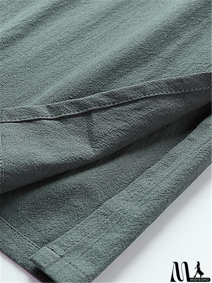 MidiSono - Mens Vintage Stand Collar Solid Color Cotton&Linen Robes