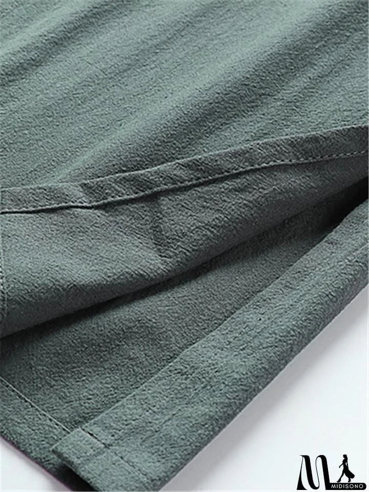 MidiSono - Mens Vintage Stand Collar Solid Color Cotton&Linen Robes