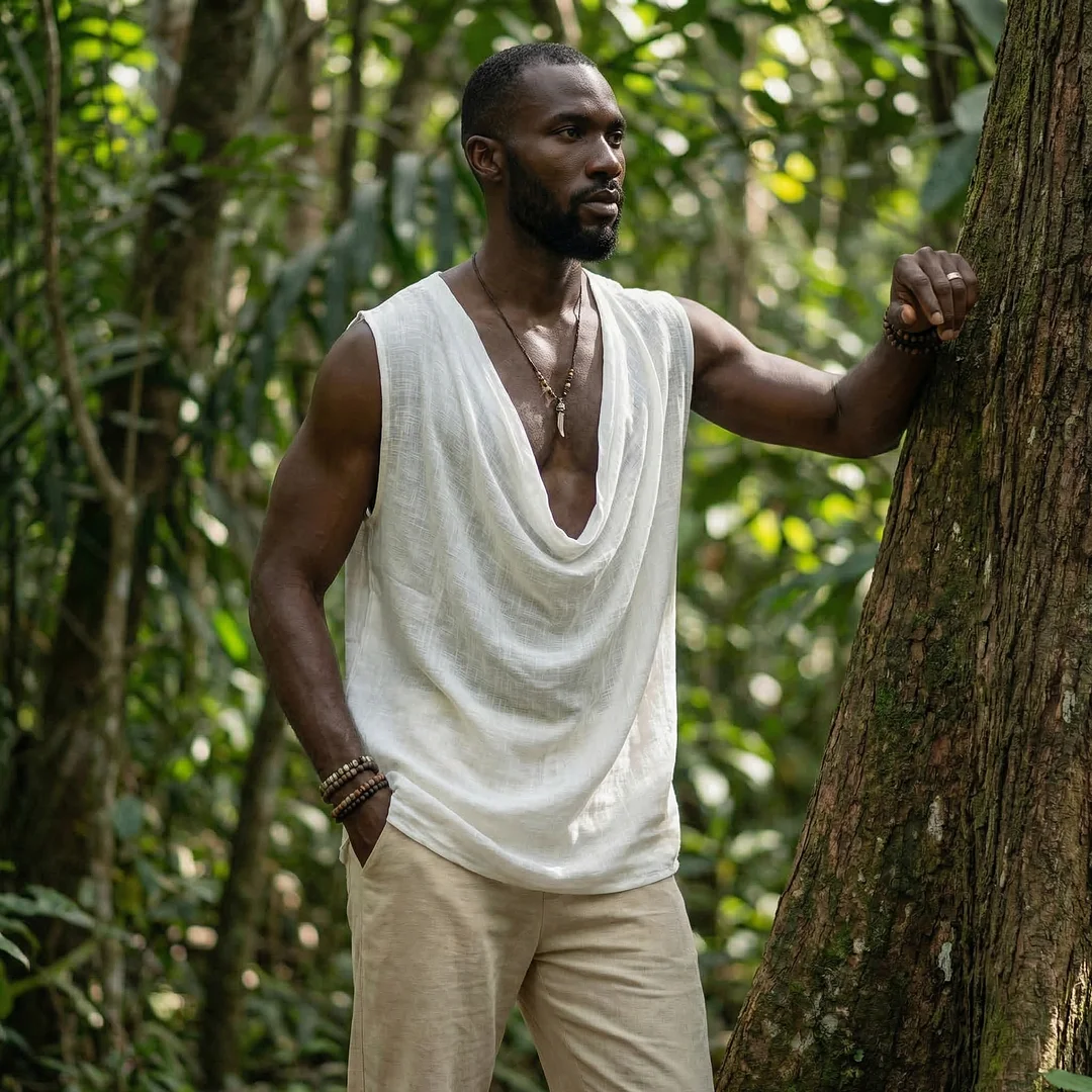 Linen Turtleneck Sleeveless T-shirt, Casual, Loose, Breathable And Comfortable Top.-inspireuse