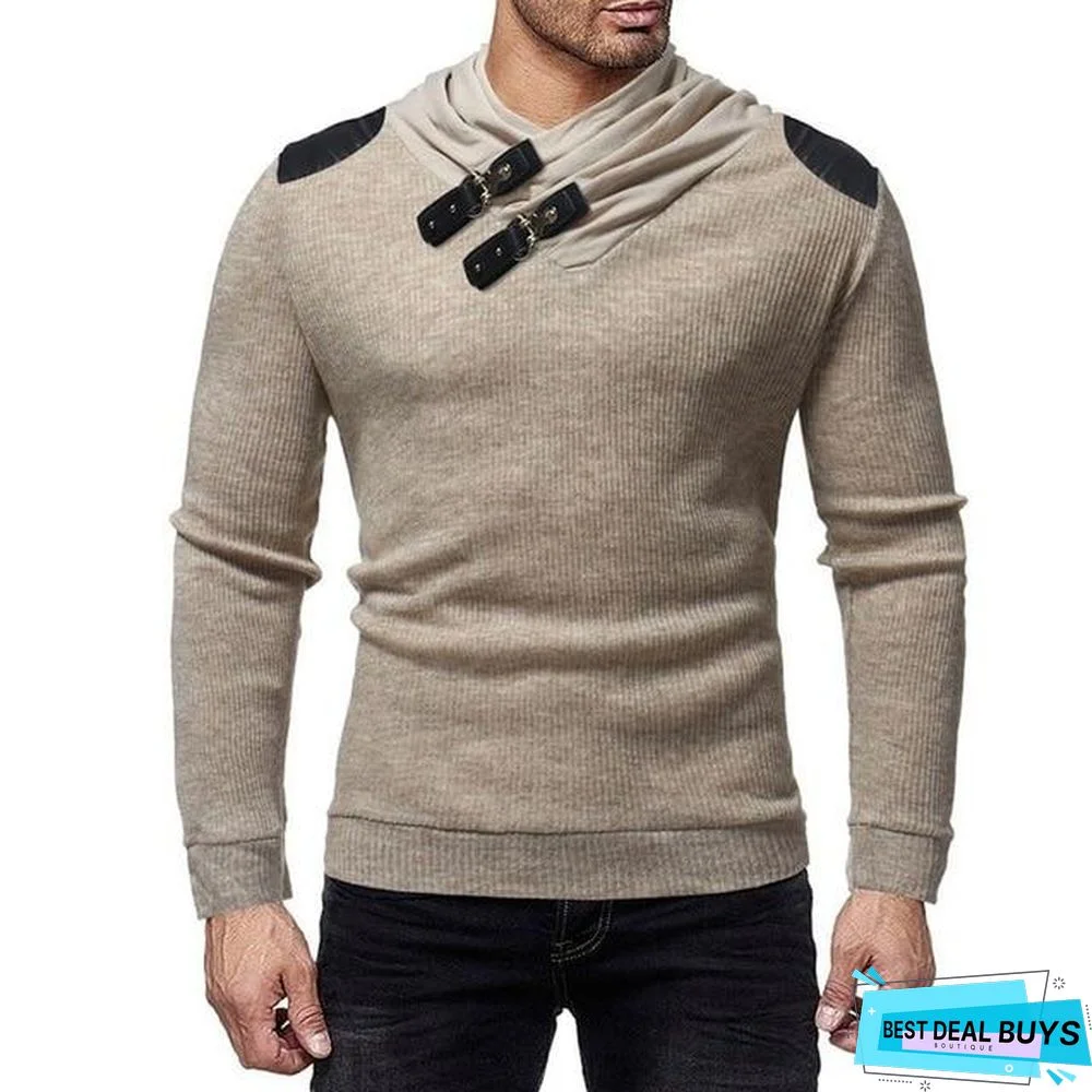 Men's Turtleneck Sweater Pullovers Slim Fit Solid Color Sweaters High Street Knitted Pullover Tops