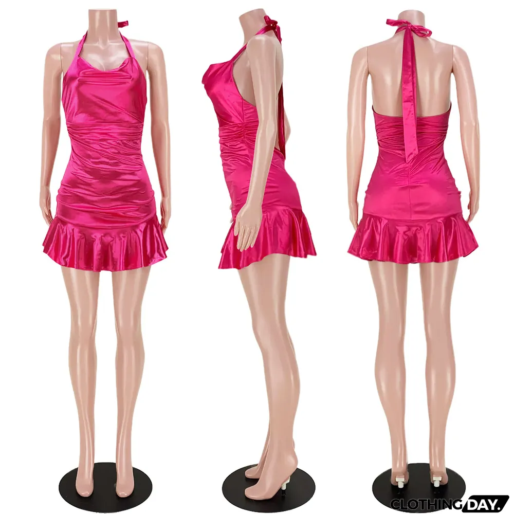 Sexy Ruffled Halter Night Club Mini Dress
