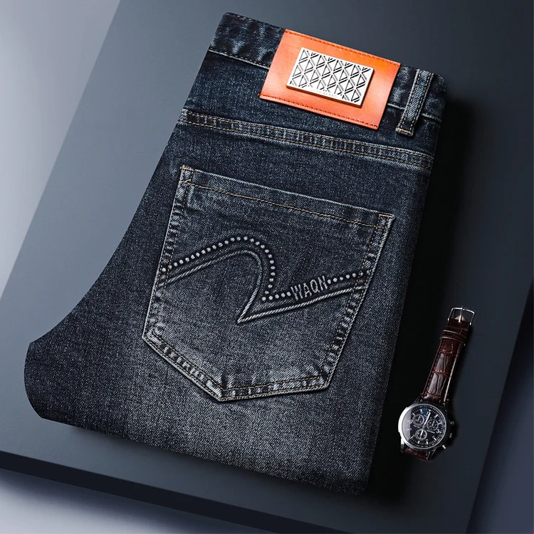 handsome Men's Jeans New Style Light Luxury Brand2025Autumn High-End Washed Stretch Trendy European Version Sli