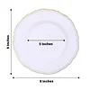 10 Pack | 9" White / Gold Scalloped Rim Plastic Dinner Plates, Disposable Party Plates