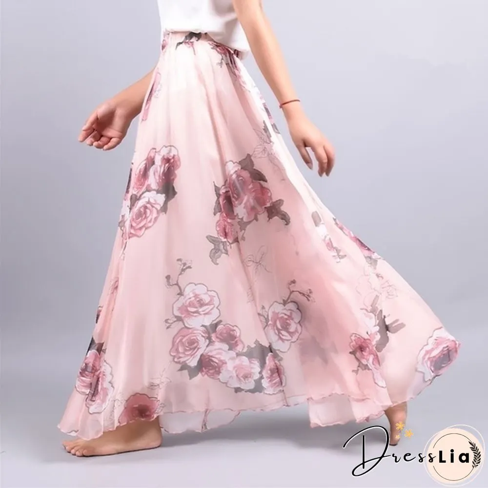 Women Boho Vintage Bohemia Chiffon Floral Printed Floor-Length Long Maxi Beach Dresses