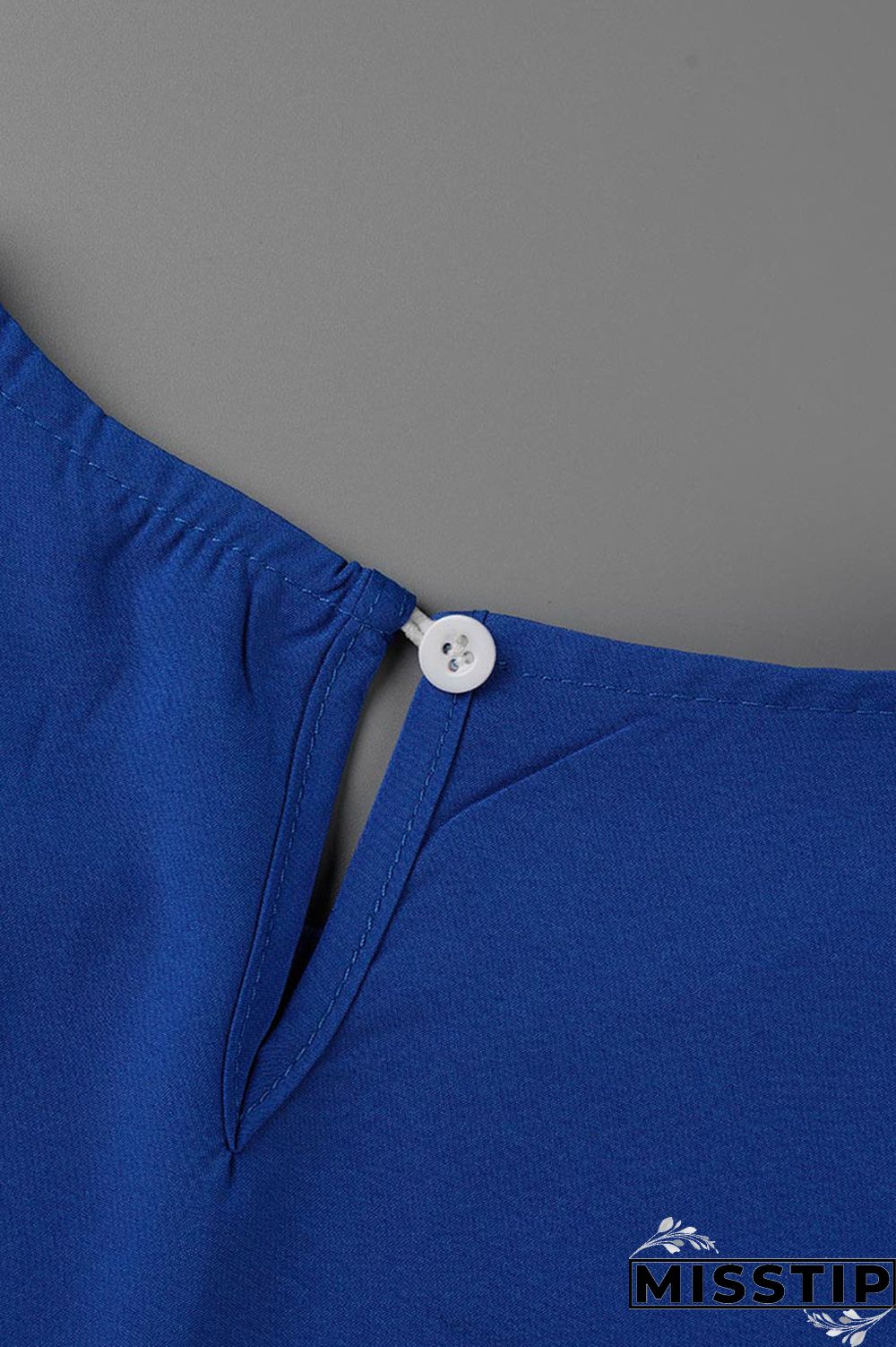 Blue Casual Solid Patchwork Fold Stringy Selvedge O Neck A Line Dresses