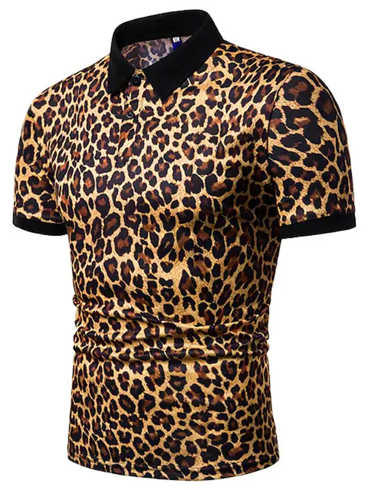 Men's Polo Shirt Leopard Print Lapel Button Yellow White Blue S M L XL 2XL 3XL 4XL 5XL 6XL