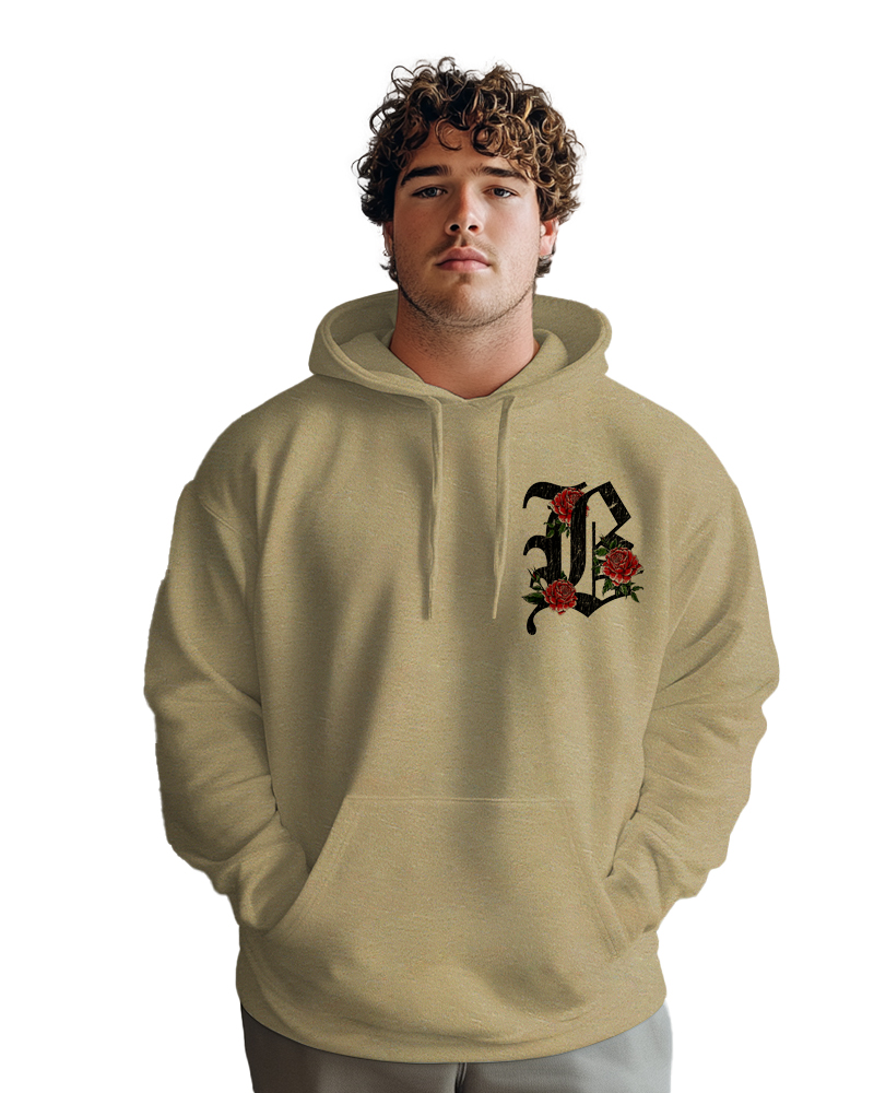 Cotton-Front And Back Gothic Letter Printed Men's Loose Oversized Hoodie
