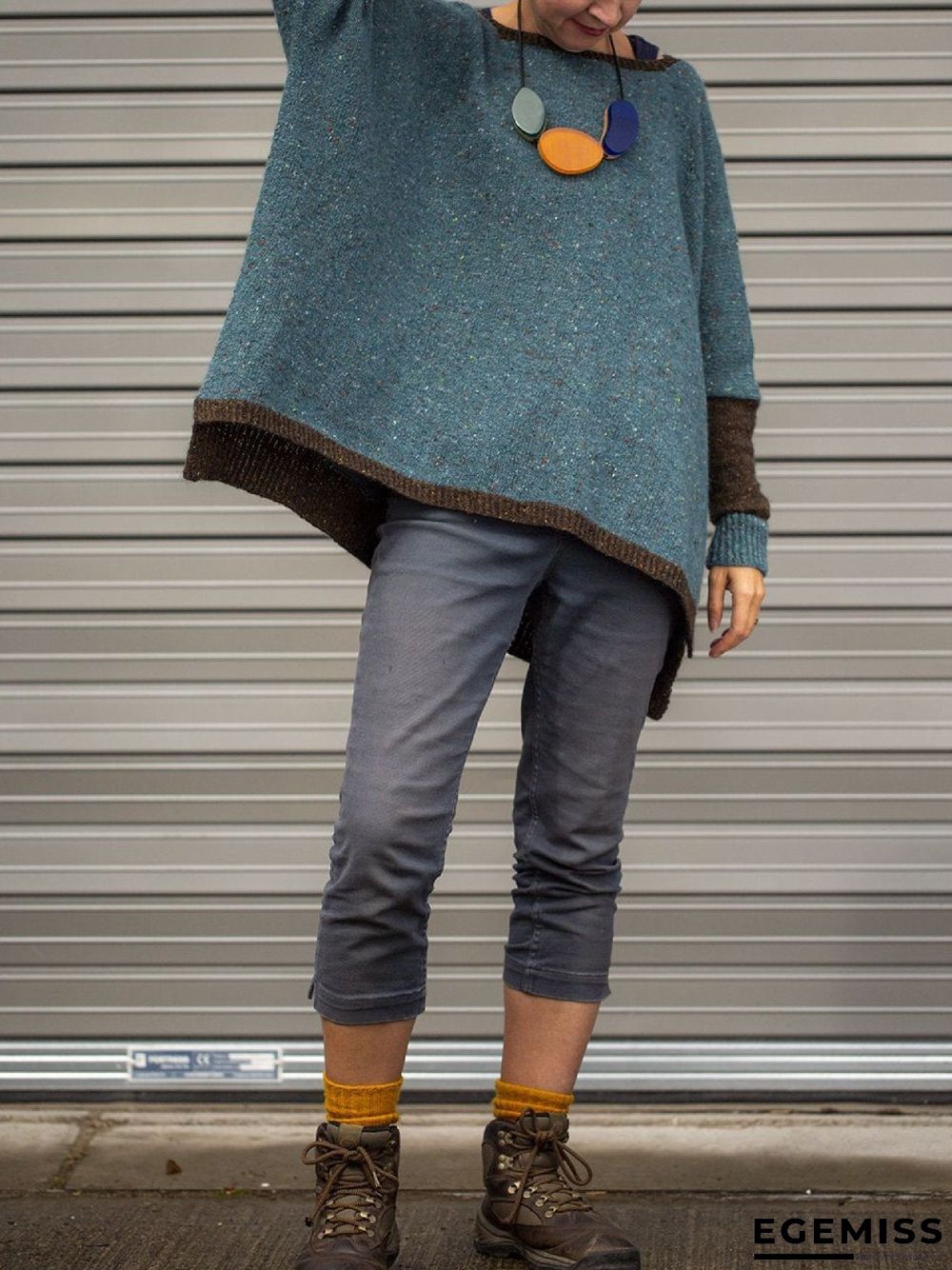 Casual Knitted Plain Round Neck Vintage Sweater | EGEMISS