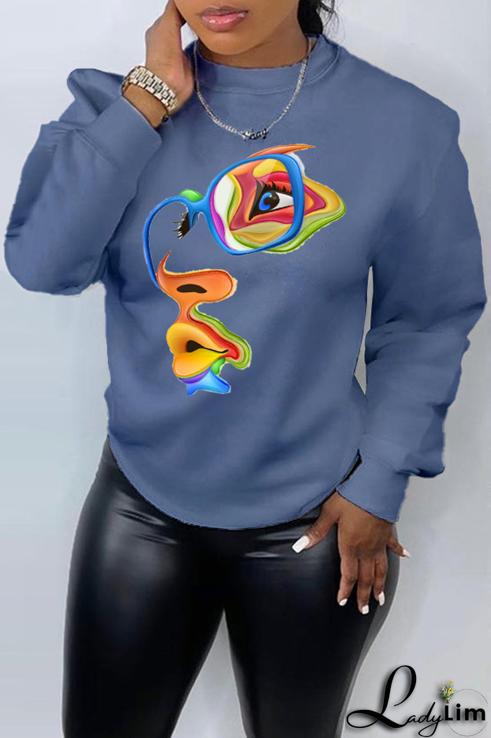 White Street Daily Print Patchwork O Neck Tops