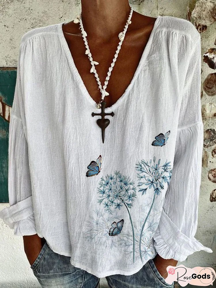 V Neck Long Sleeve Casual Tops