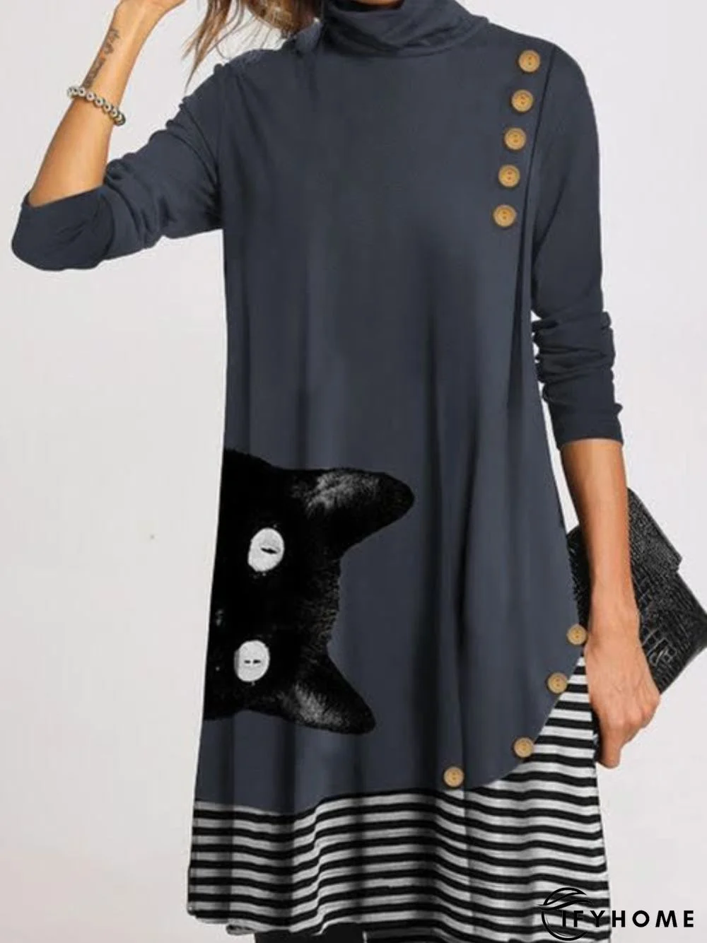 Cotton Patchwork Long Sleeve Knitting Dress | IFYHOME